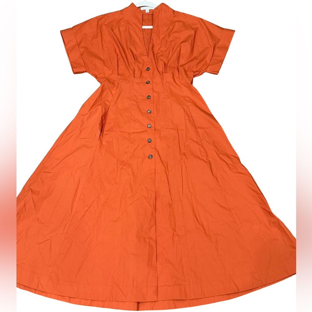 Banana‎ Republic Cotton Poplin Shirt Dress Sunset Orange Size 10 Petite - Picture 5 of 16